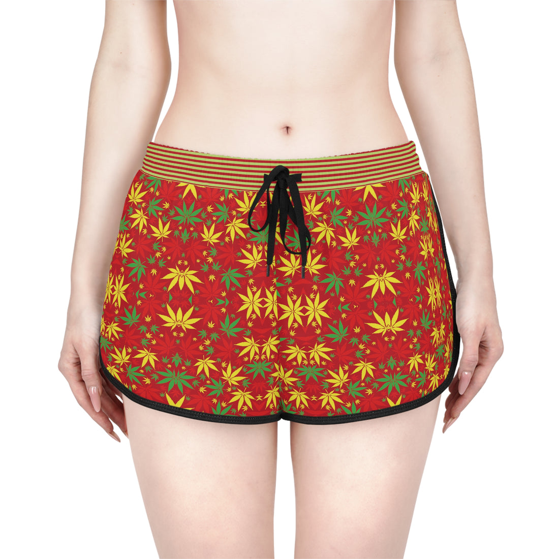 Red Tropical Rasta Toned Relaxed Gym Shorts