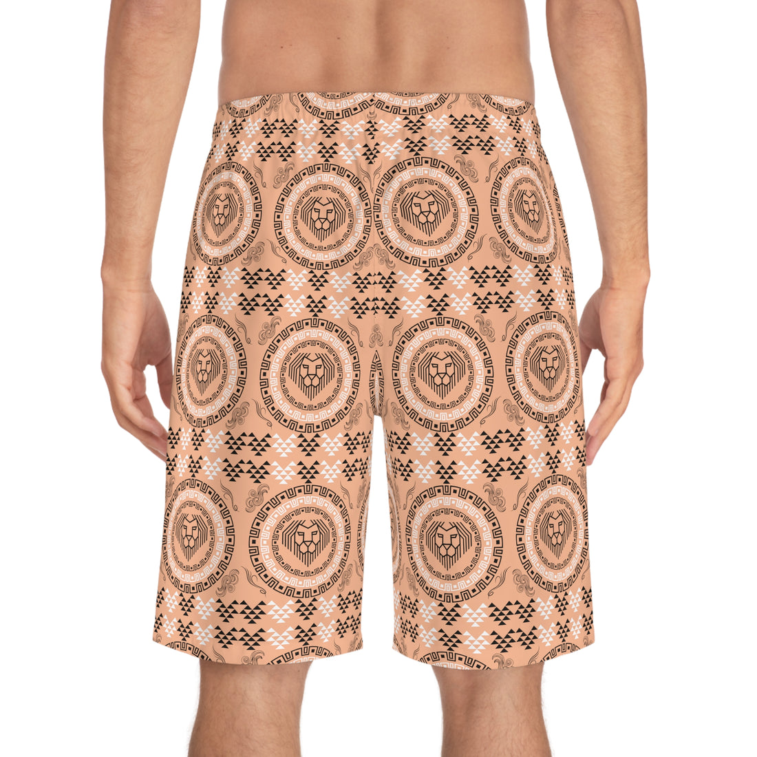 Peach Geo Lion Head Men's Board Shorts (AOP)