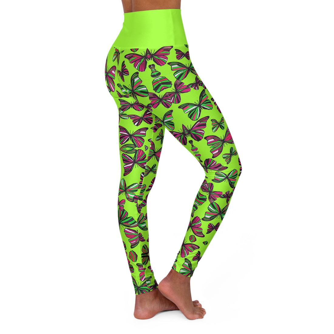 Lime Green Butterfly Kaleidoscope Yoga Leggings