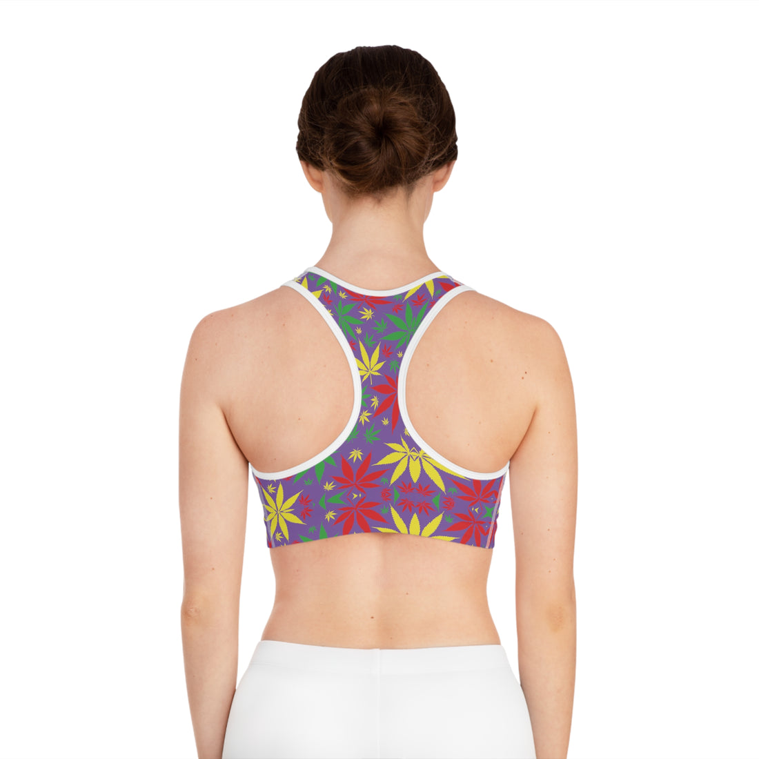 Pearl Purple Tropical Rasta Toned Racer Back (AOP) Sports Bra