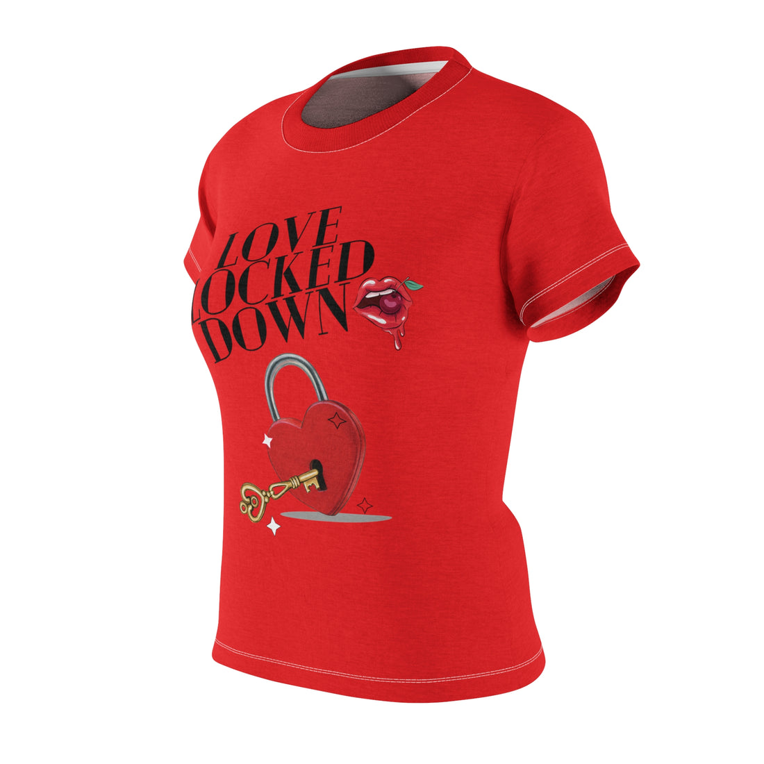 Red Love Locked Typography AOP Women's Cap Sleeves T-shirt