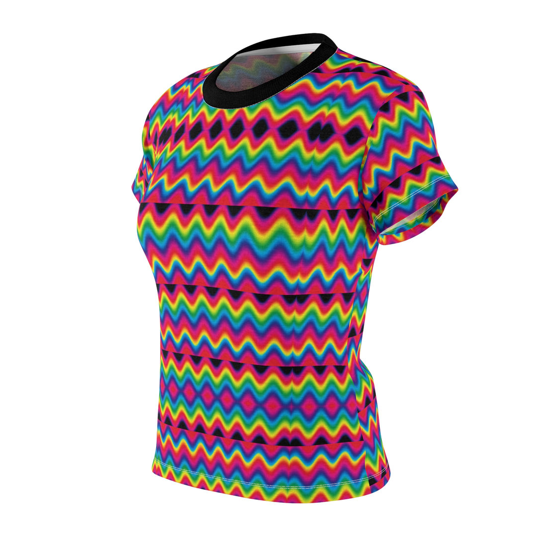 multi colour scallop print pschedelic women's cap sleeves t-shirt