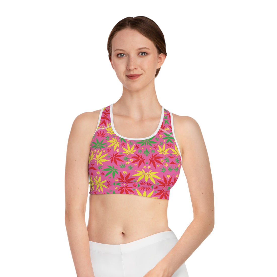 Rose Tropical Rasta Toned Racer Back (AOP) Sports Bra