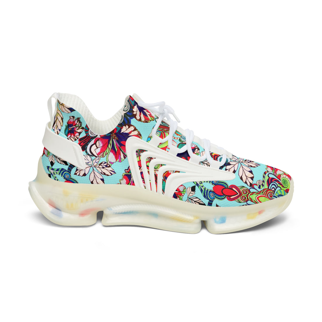 Icy Blue Floral Pop OTT Women's Mesh Knit Sneakers