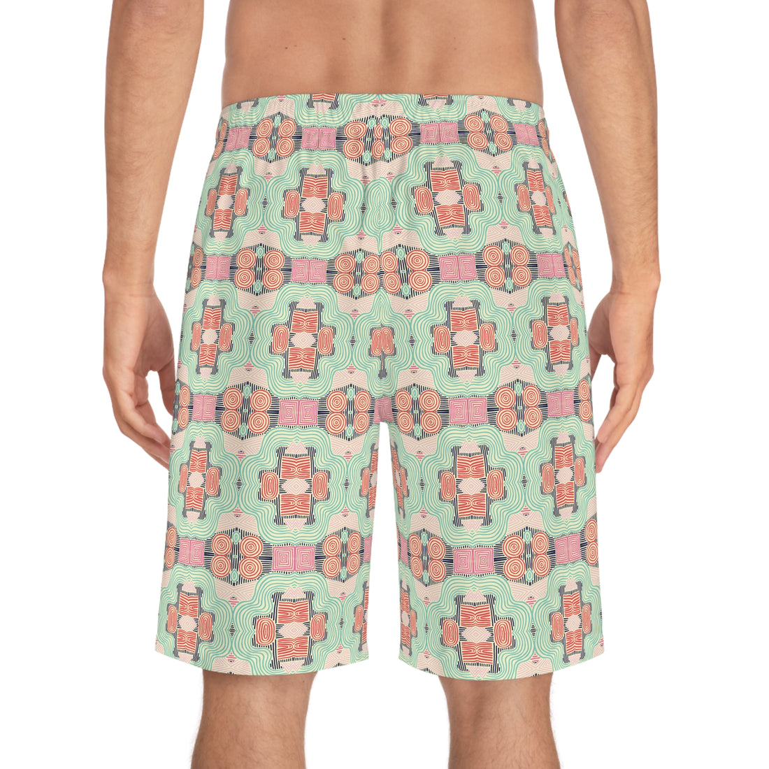 Cream Geometric Print Men's Board Shorts (AOP)