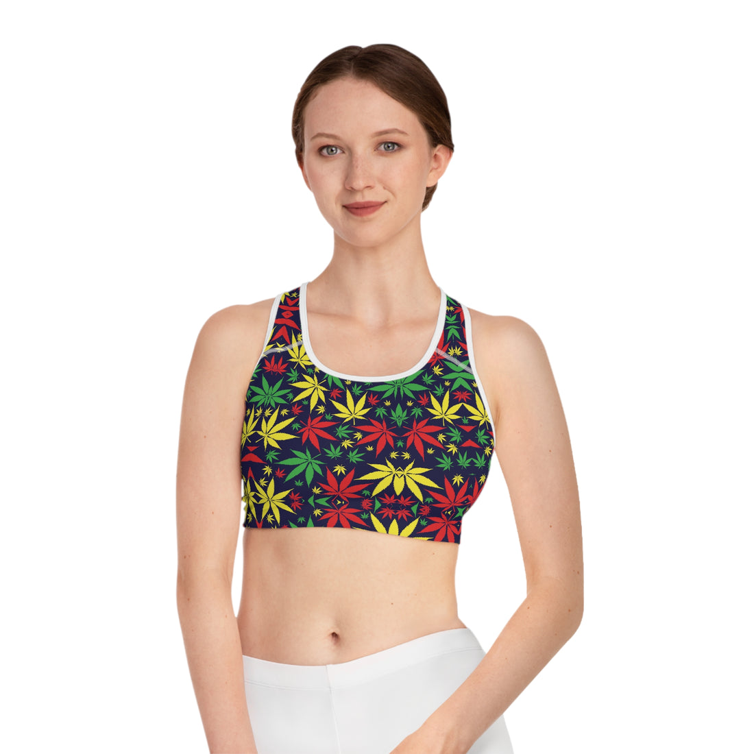 Ink Tropical Rasta Toned Racer Back (AOP) Sports Bra