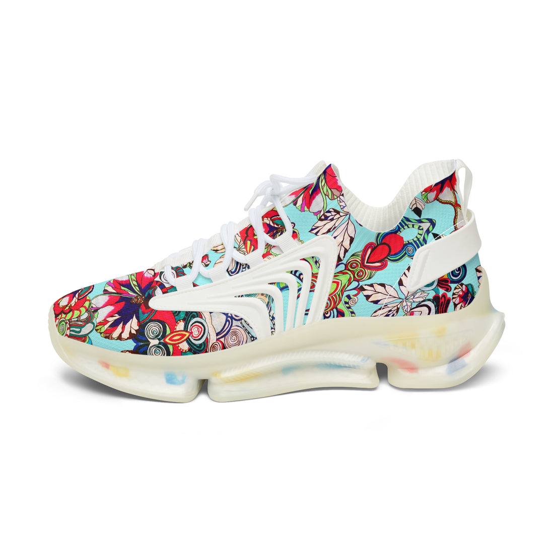 Icy Blue Floral Pop OTT Women's Mesh Knit Sneakers