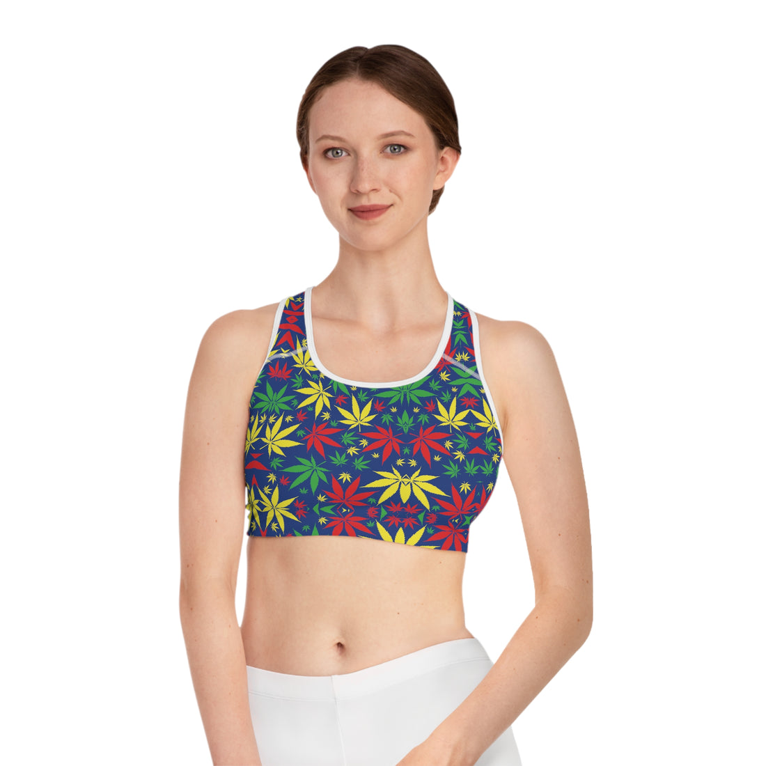 Blue Tropical Rasta Toned Racer Back (AOP) Sports Bra