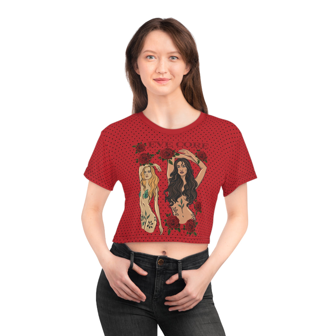 Deep Red Eve Core AOP Crop Tee