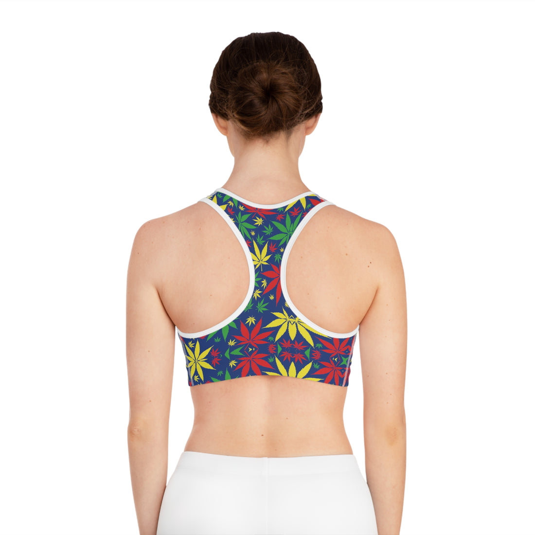 Blue Tropical Rasta Toned Racer Back (AOP) Sports Bra