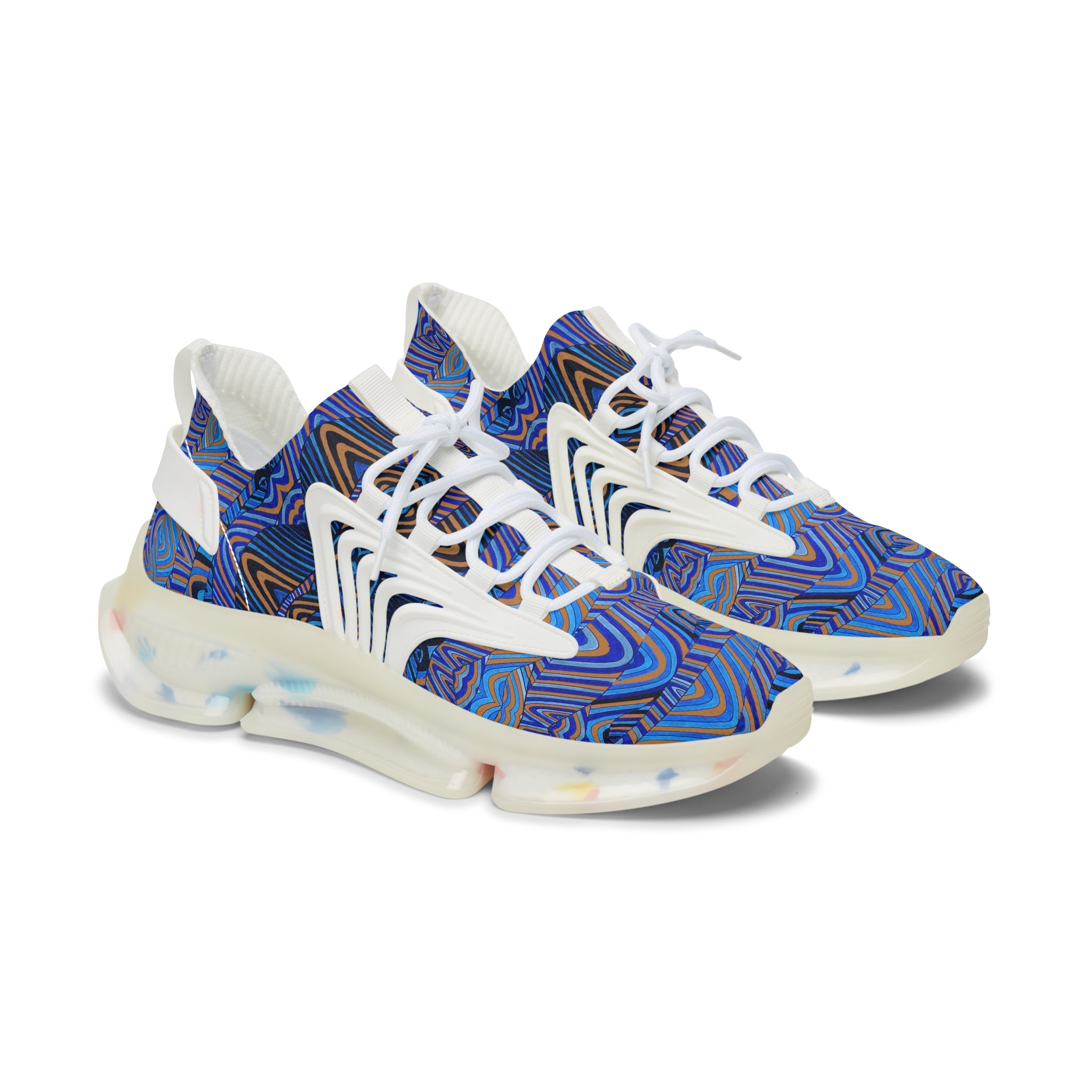 tussock brown women's sonic waves print mesh knit sneakers