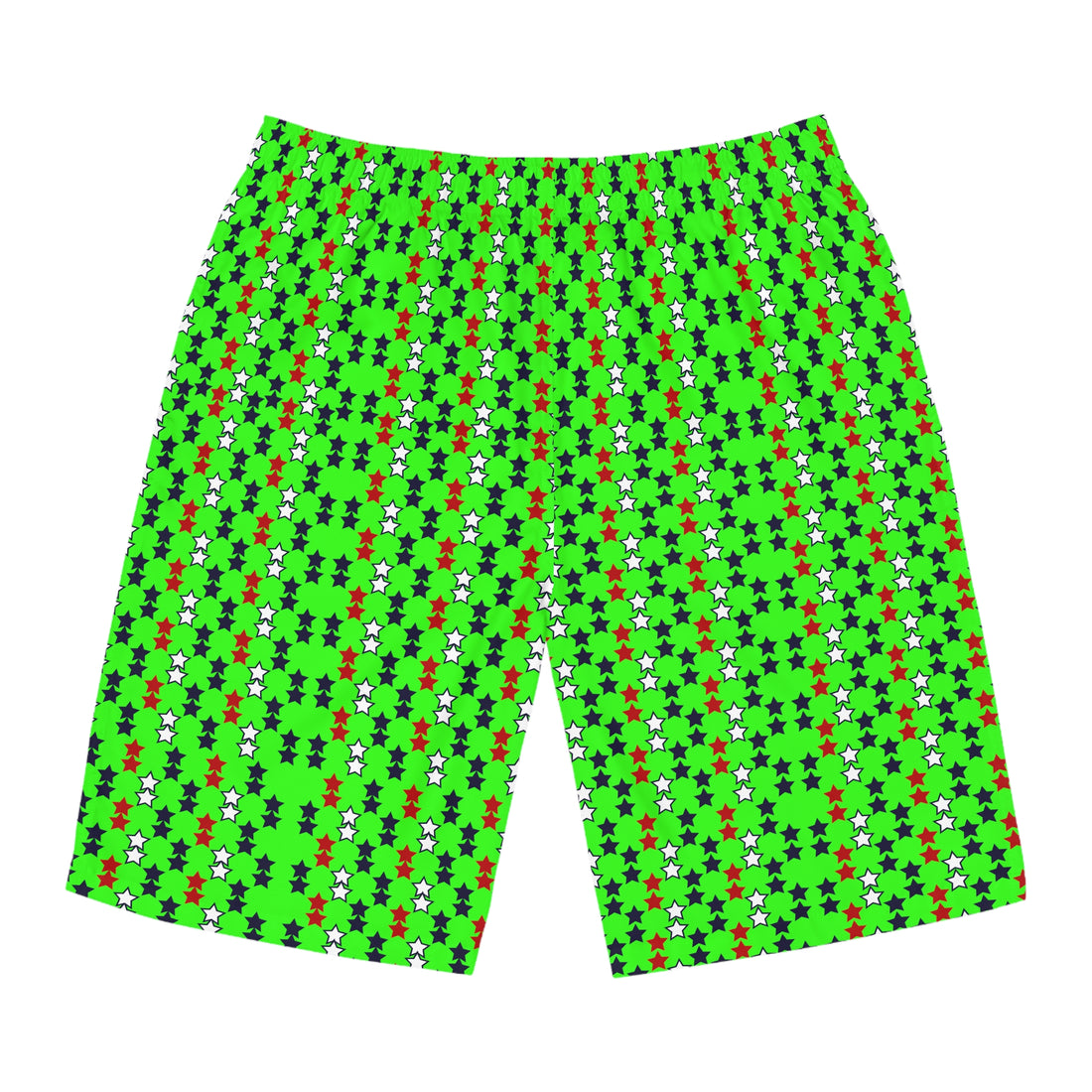 Neon Green Star Print Men's Board Shorts (AOP)