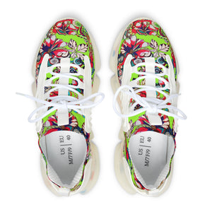 lime green women's graphic floral print mesh knit sneakers