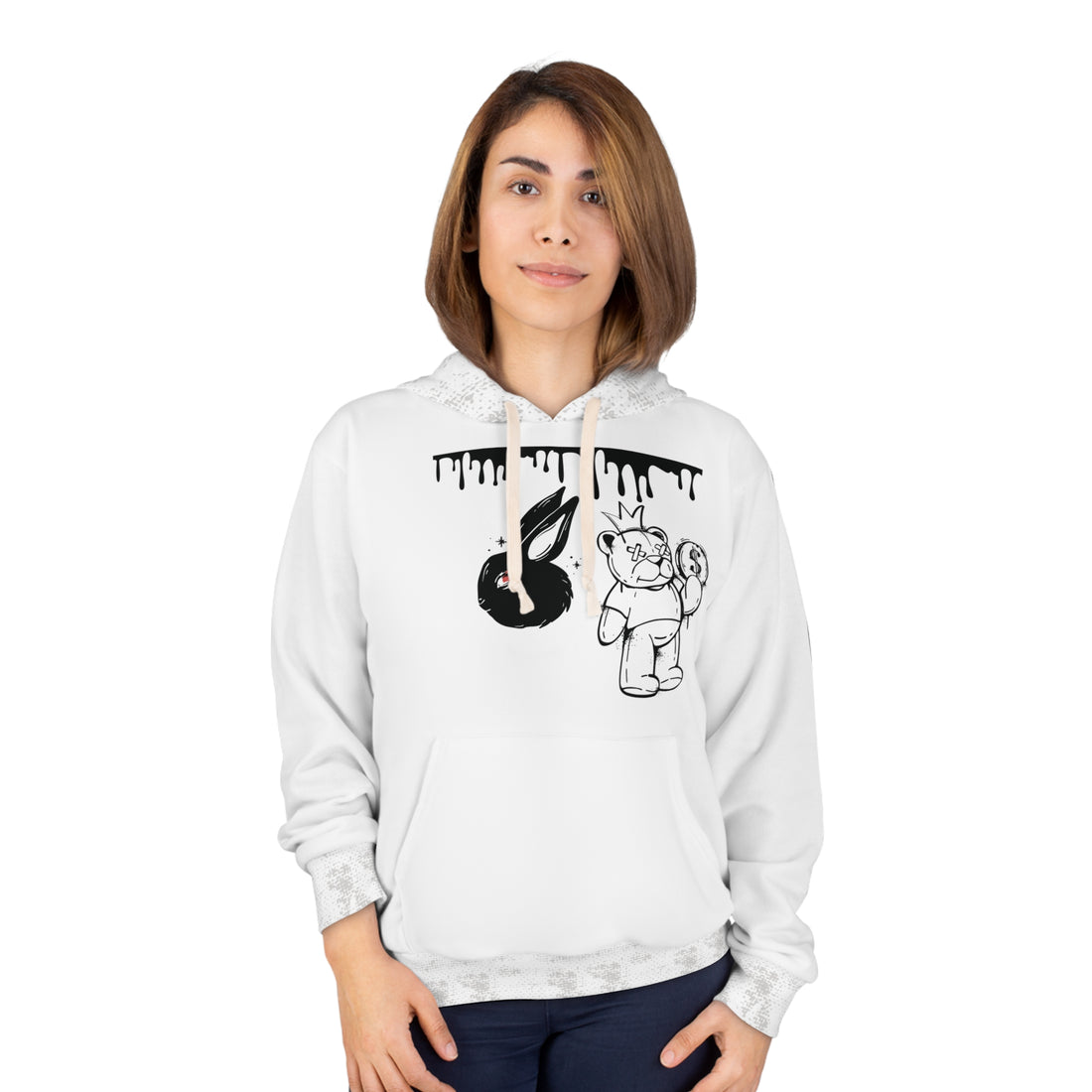 White Graphic Polar Placement Pullover Hoodie