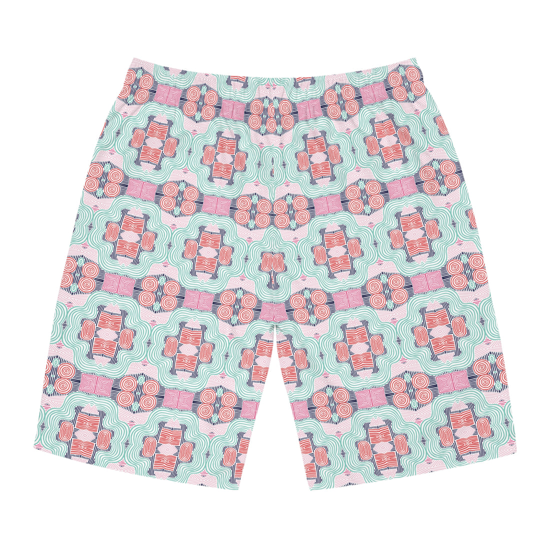 White Geometric Print Men's Board Shorts (AOP)