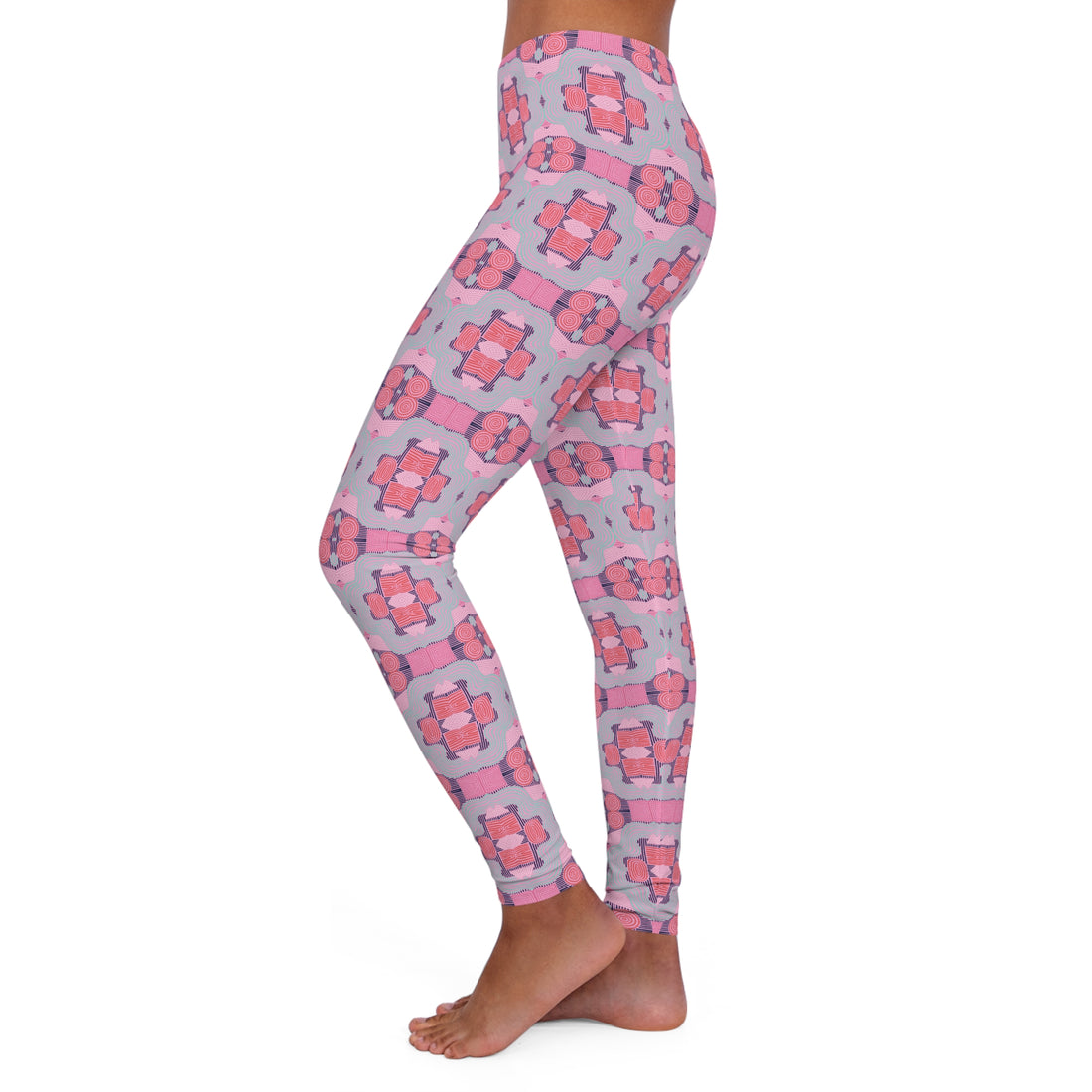 Muted Pink Geometric Print Spandex Leggings