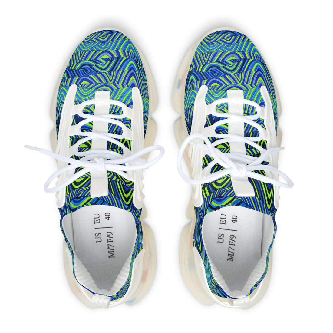 lime green women's sonic waves print mesh knit sneakers