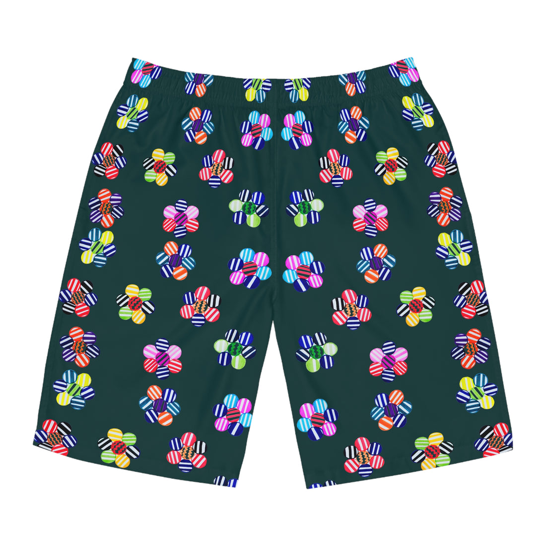 Bottle Green Geo Candy Floral Men's Board Shorts (AOP)