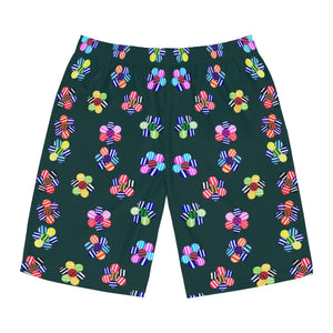 Bottle Green Geo Candy Floral Men's Board Shorts (AOP)