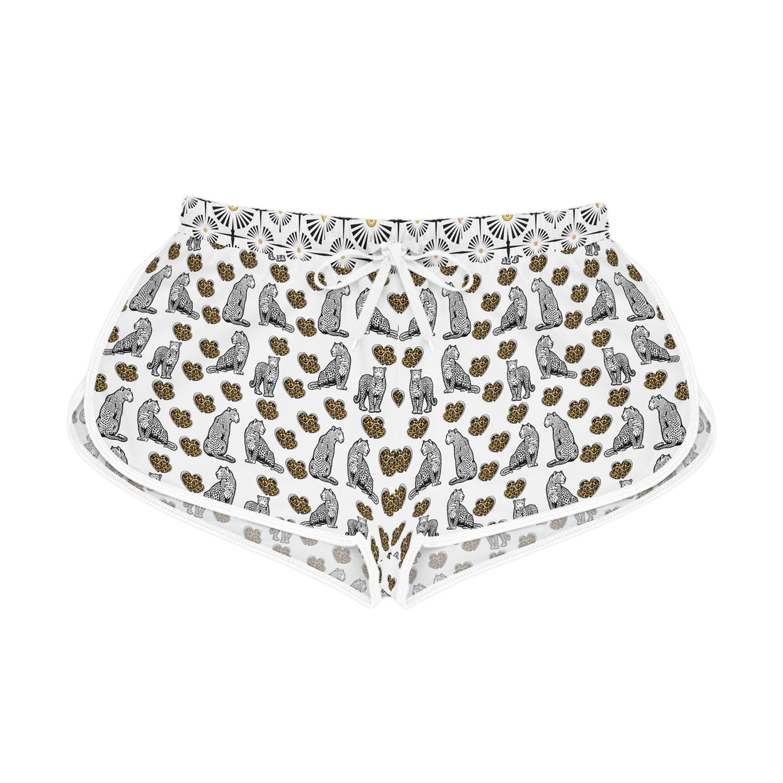 White Cheetah Hearts Relaxed Shorts