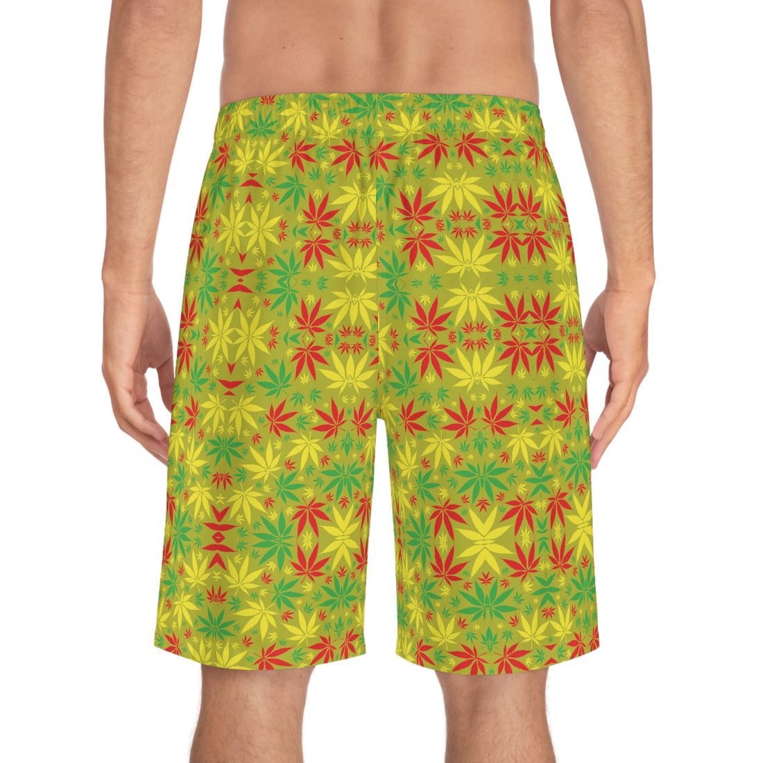 Olive Glow Rasta Toned Men's Board Shorts (AOP)