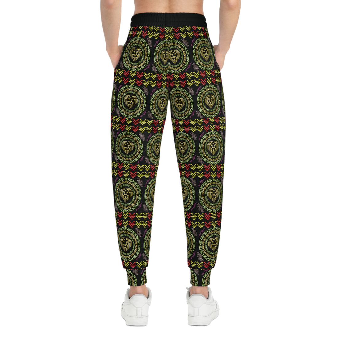 Black Geo Lion Head Print Unisex Joggers