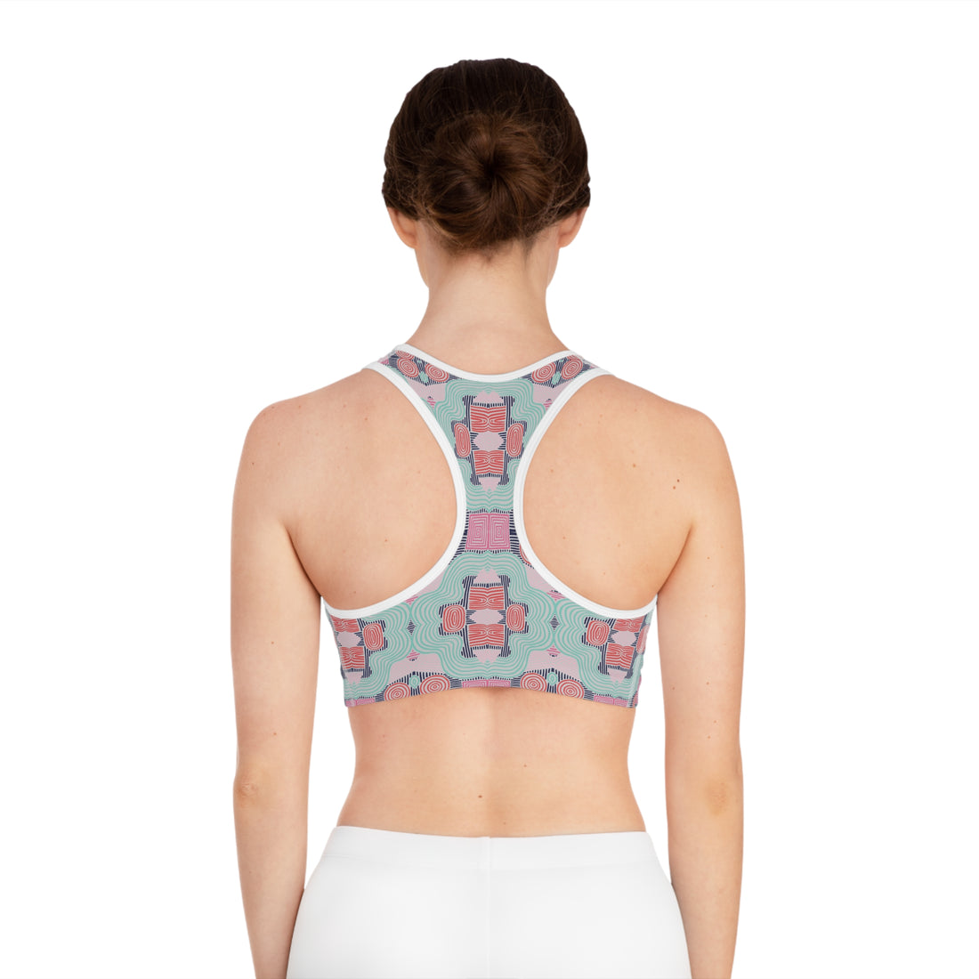 Slate Geometric Print (AOP) Racerback Sports Bra