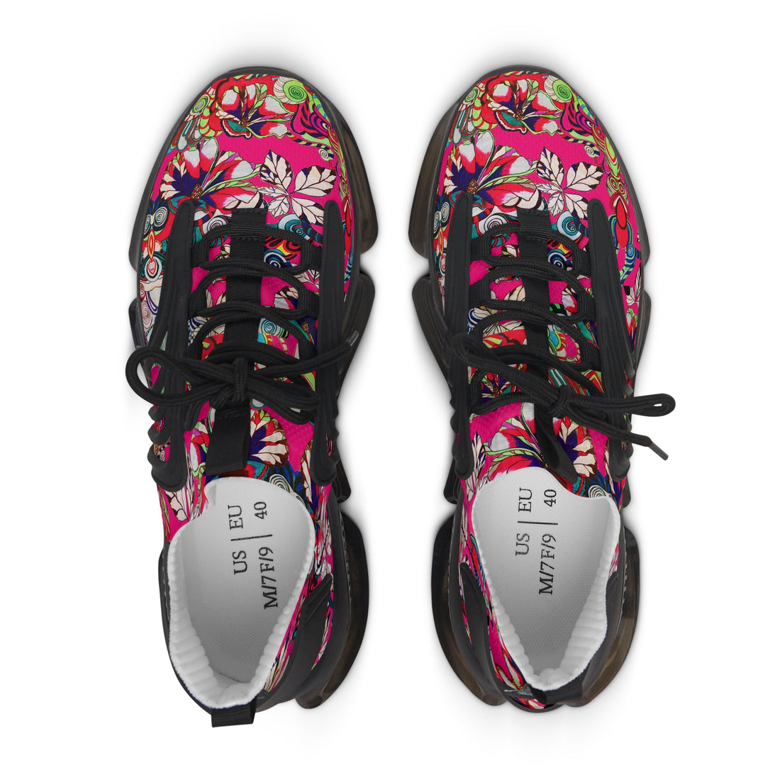 Hot Pink Floral Pop OTT Women's Mesh Knit Sneakers