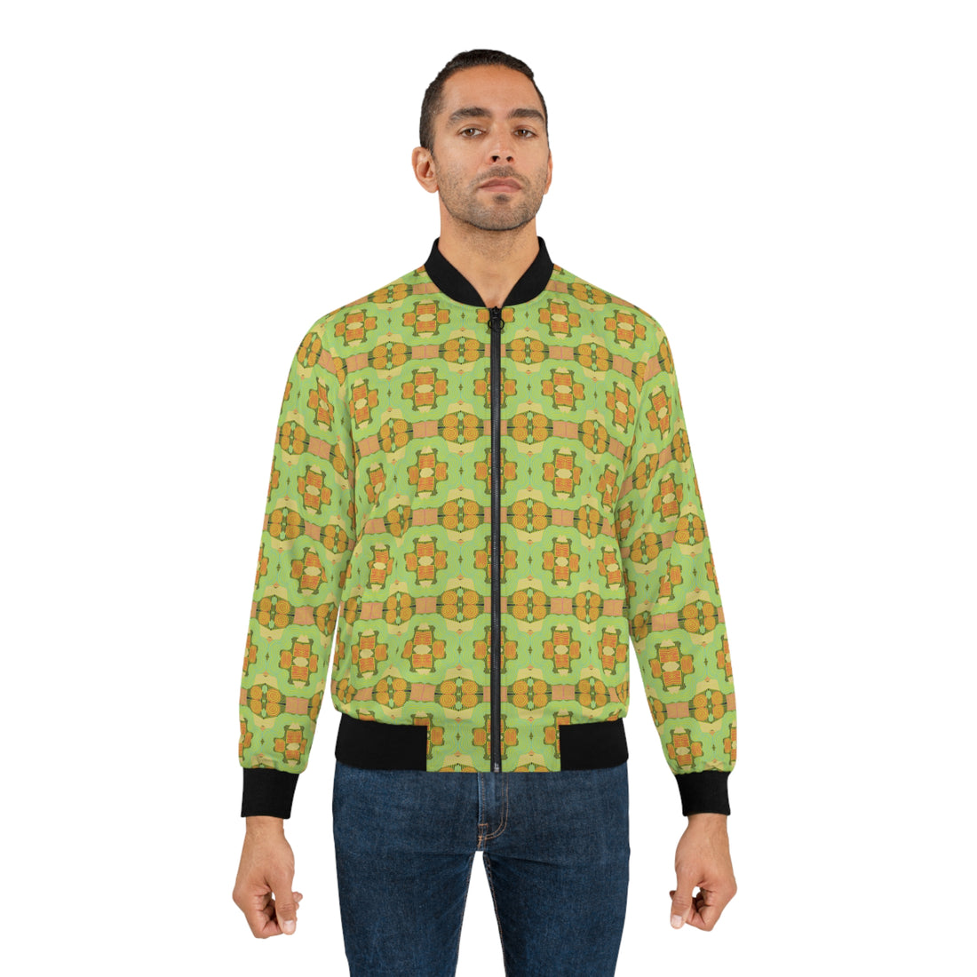 Lime Geometric Print Men's Bomber Jacket