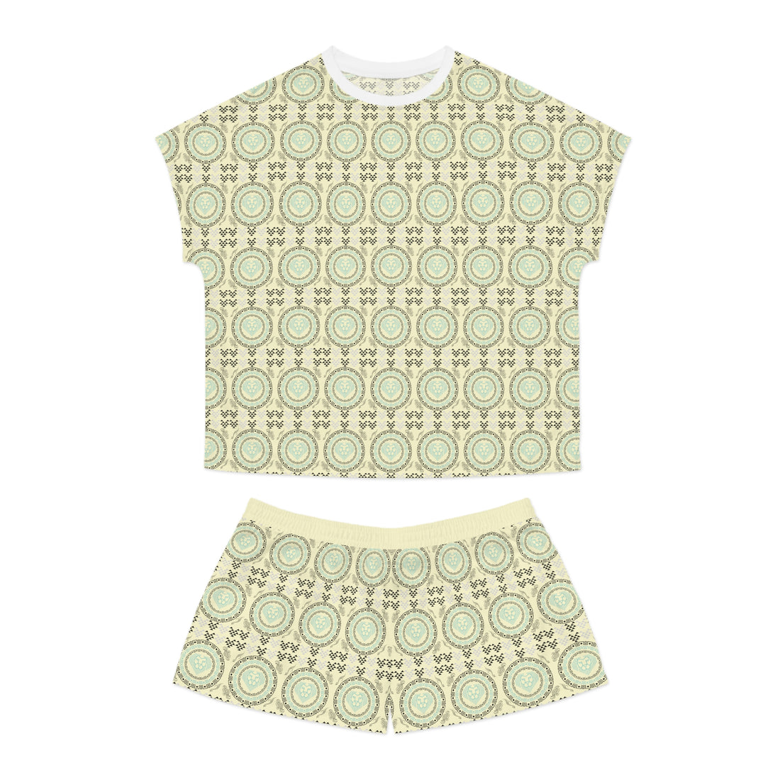 Cream Geo Lion Head Short Pajama Set (AOP)