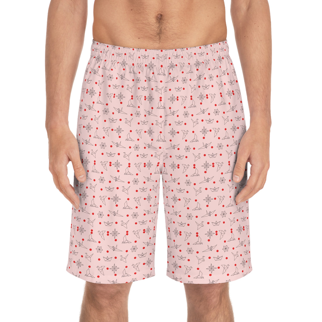 Pale Pink Origami Men's Board Shorts (AOP)