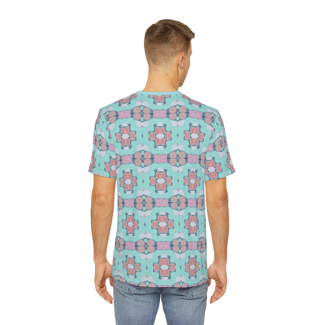 Icy Blue Geometric Print Men's Polyester Tee (AOP)