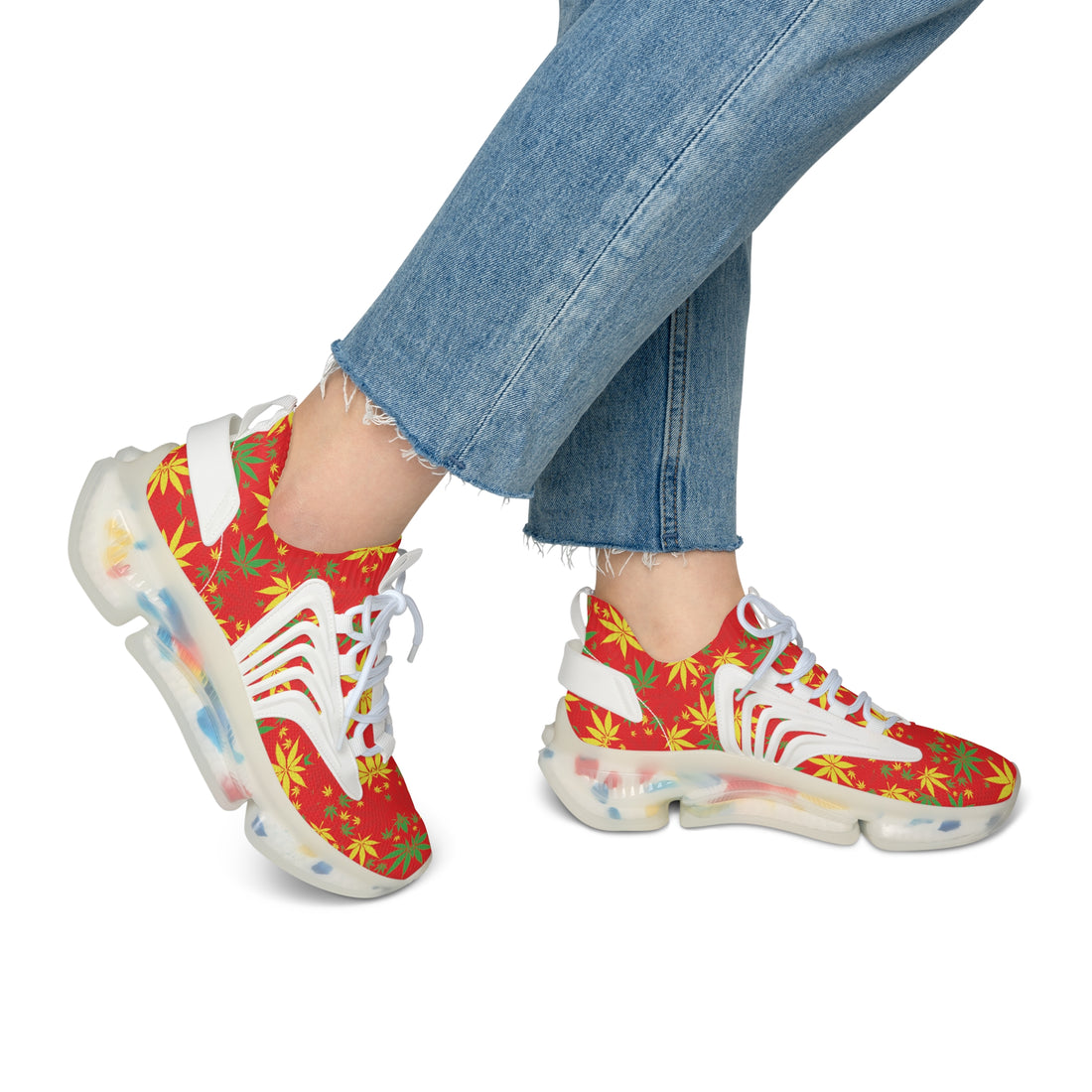 Red Tropical Rasta Toned Women's Mesh Knit Sneakers