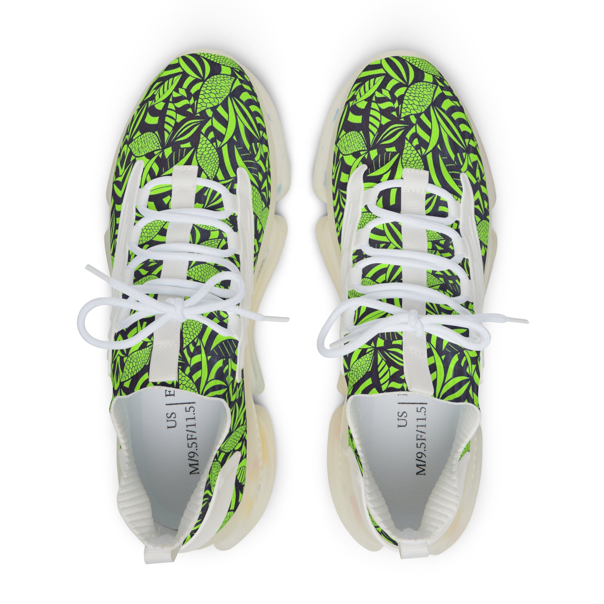 lime green men's tropical print mesh knit sneakers