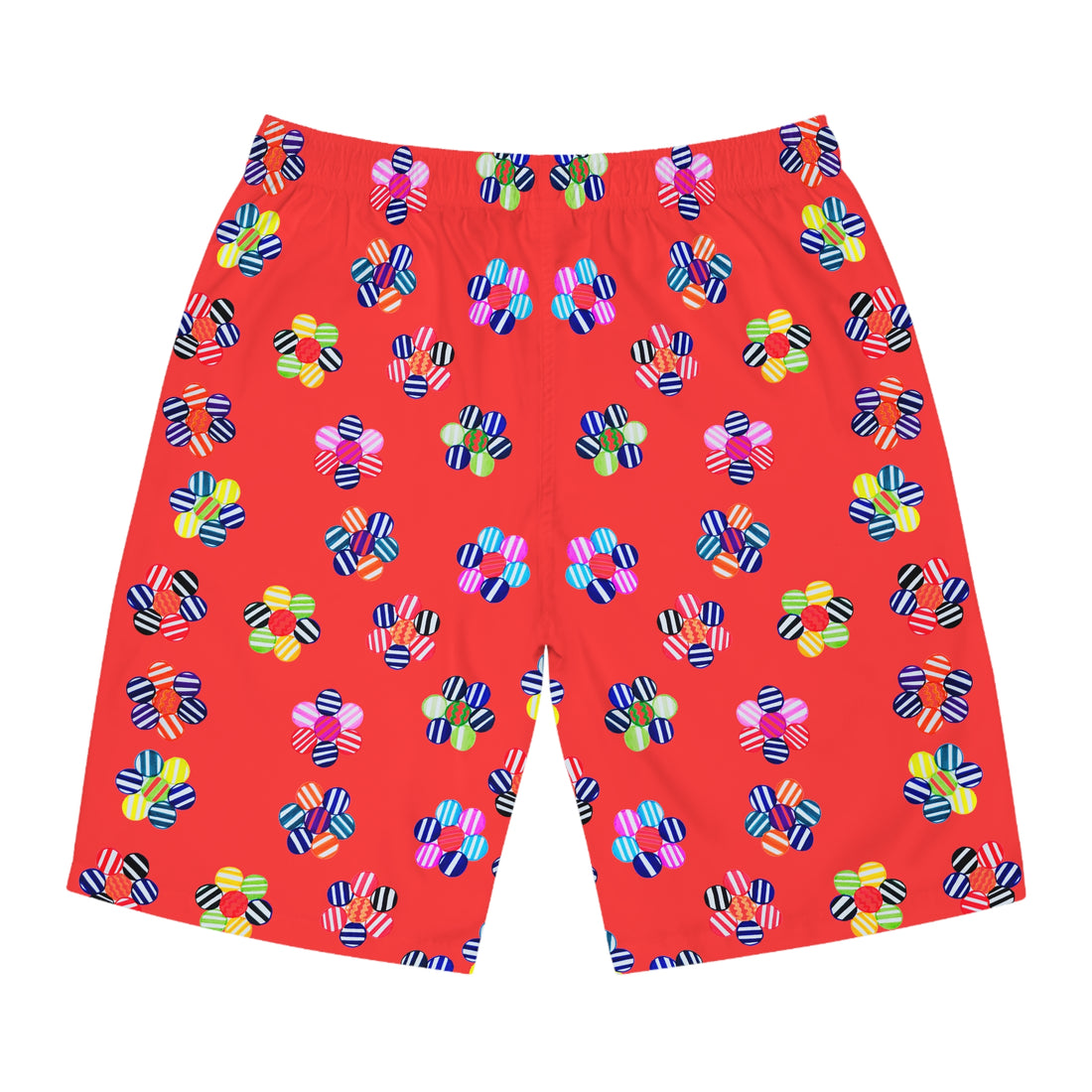 Vermillion Geo Candy Floral Men's Board Shorts (AOP)