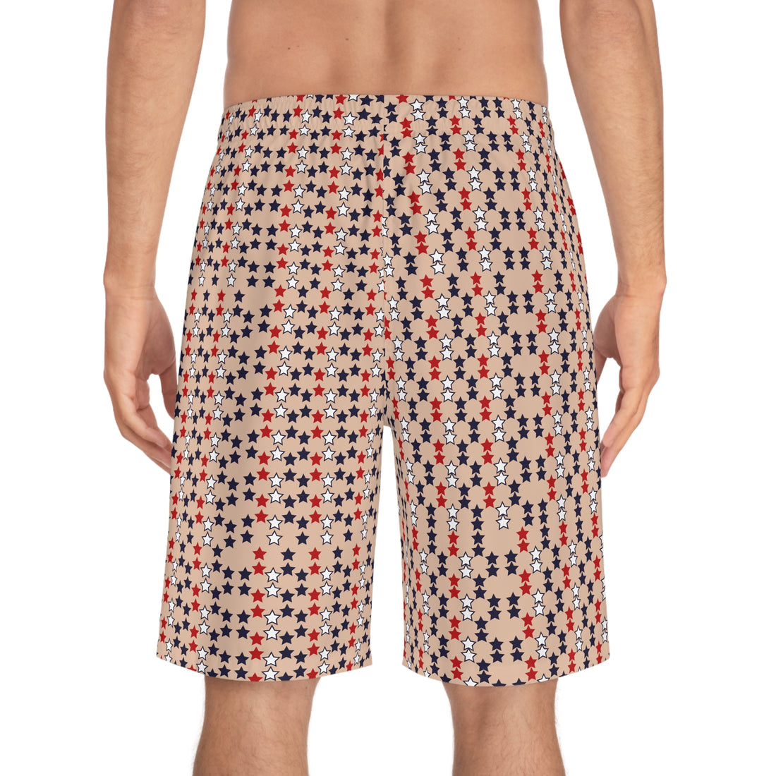 nude star print board shorts for men