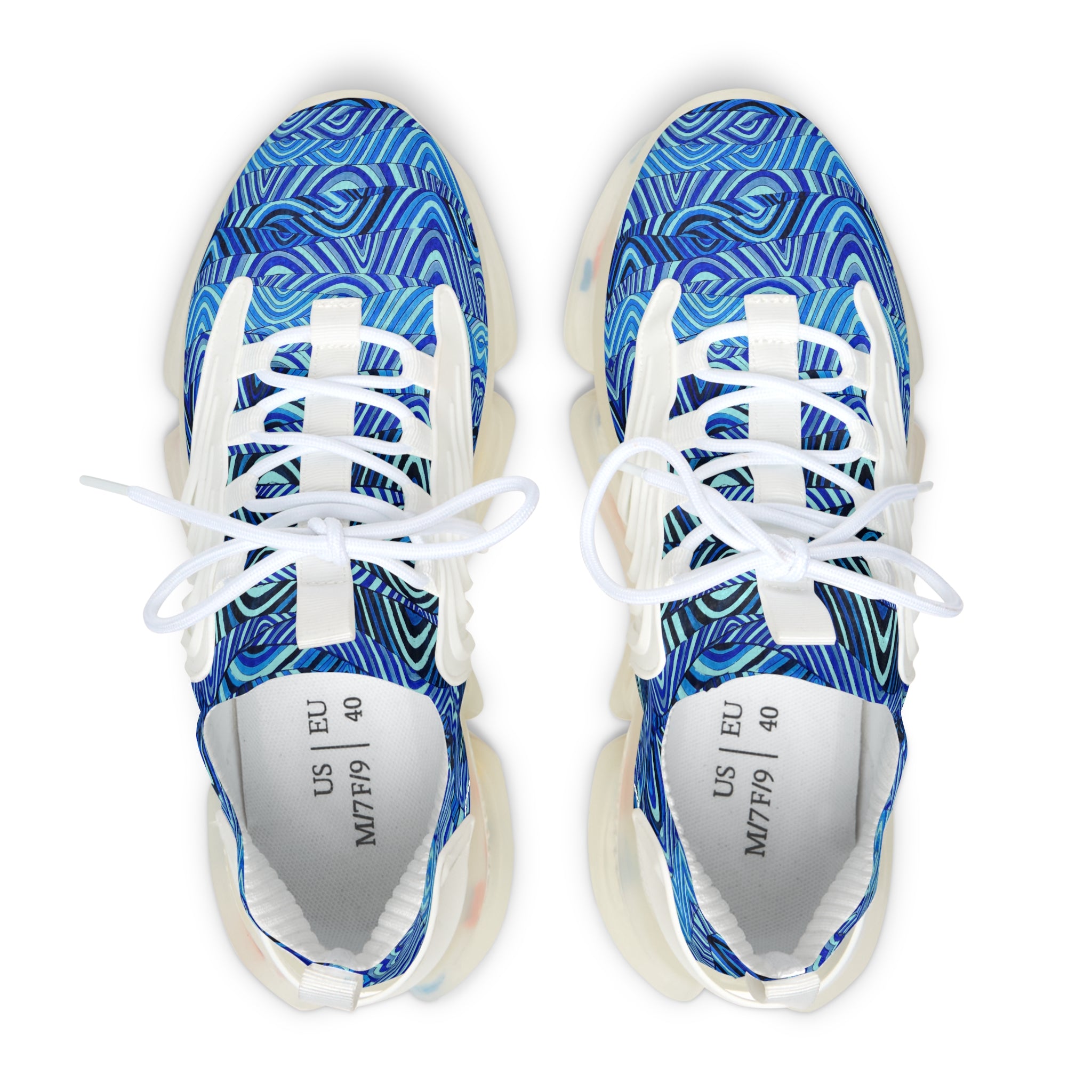 icy blue women's sonic waves print mesh knit sneakers