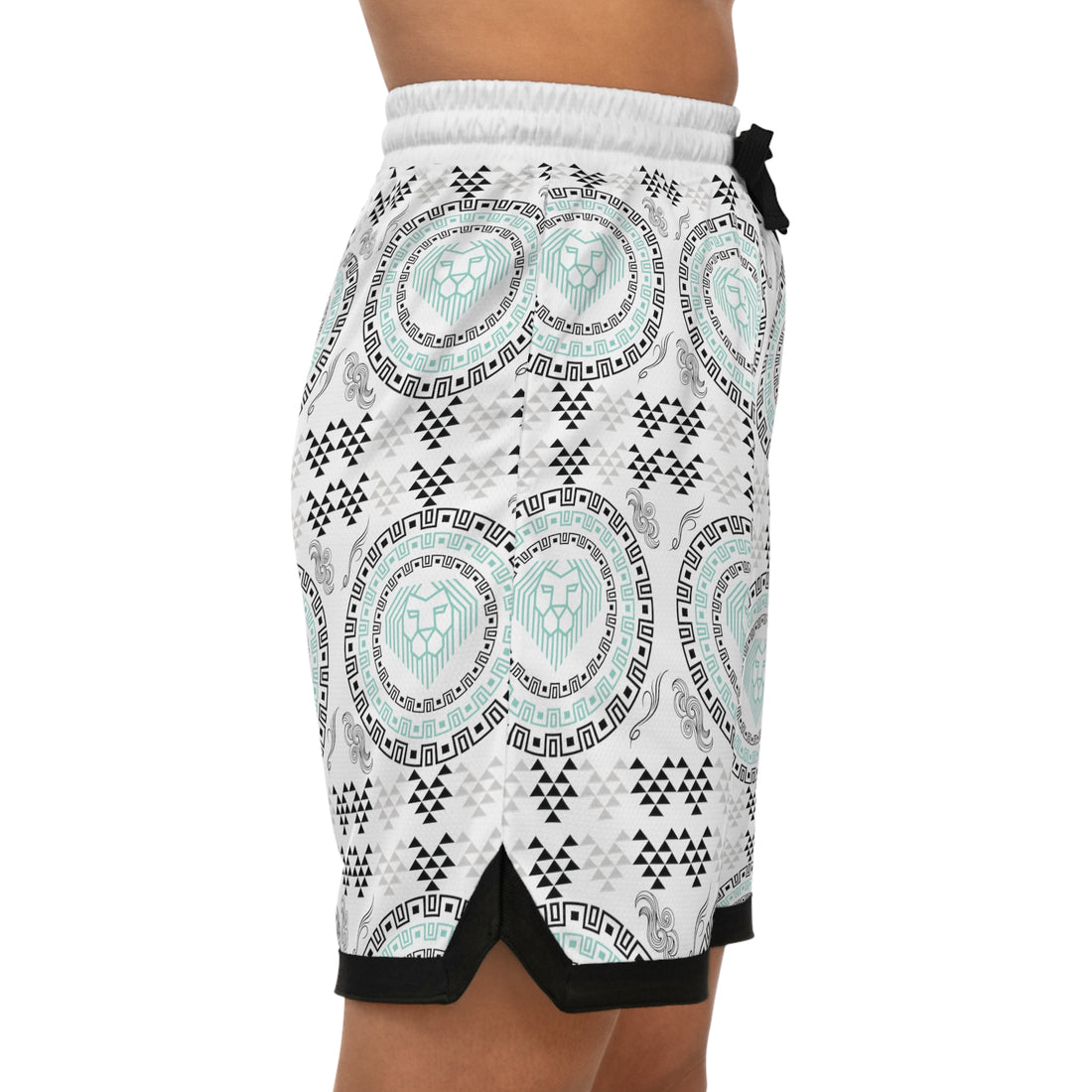 White Lion Head Basketball Rib Shorts (AOP)