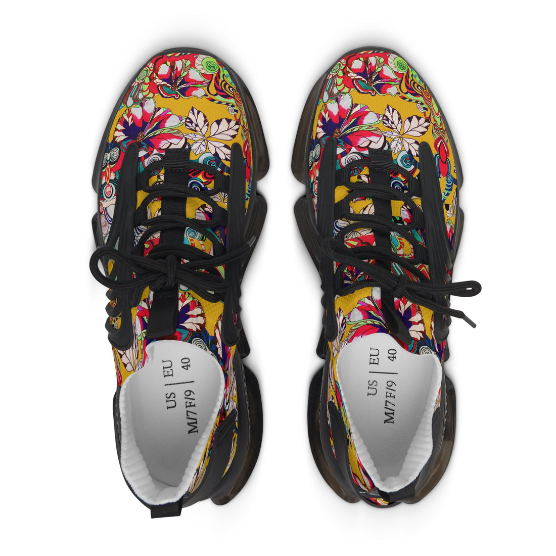 Yellow Floral Pop OTT Women's Mesh Knit Sneakers