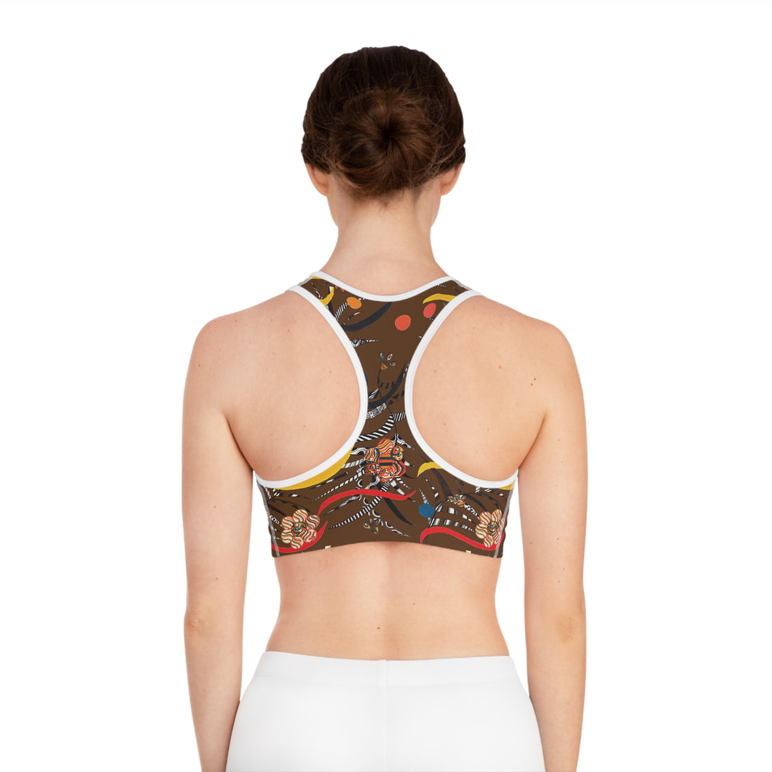 Brown Wilderness Print Racer Back (AOP) Sports Bra