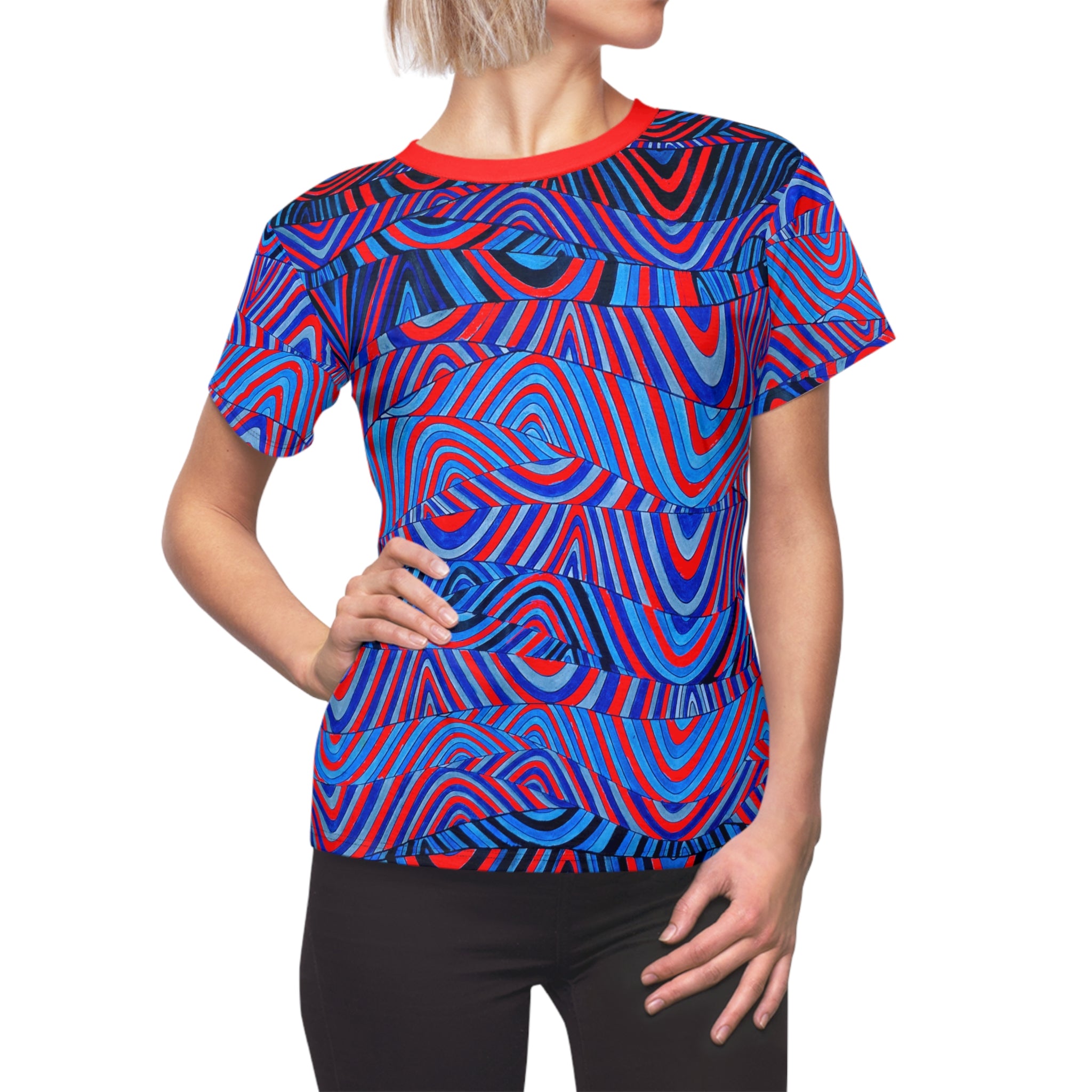 Red Sonic AOP Women's Cap Sleeves T-shirt