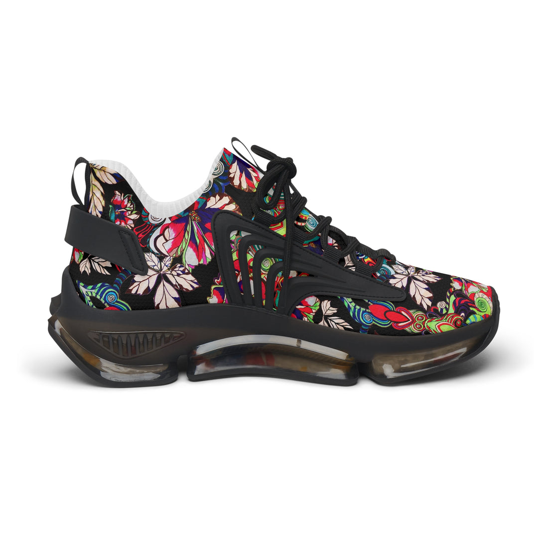 Black Floral Pop OTT Women's Mesh Knit Sneakers