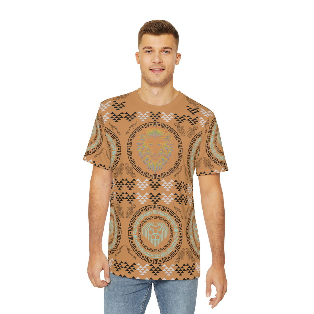 Mocha Geo Lion Head Polyester Tee (AOP)