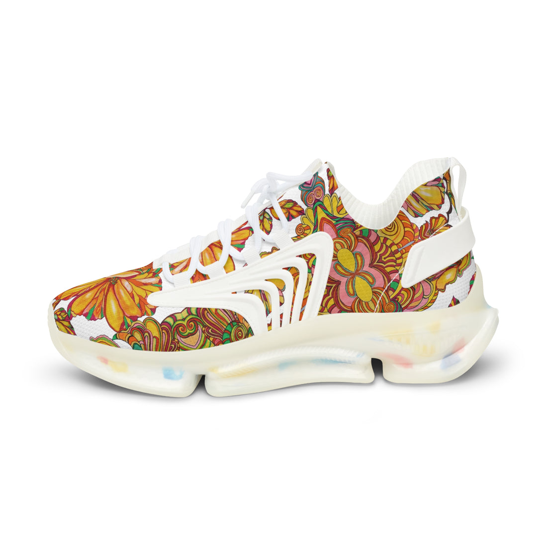 White Artsy Floral Pop OTT Men's Mesh Knit Sneakers