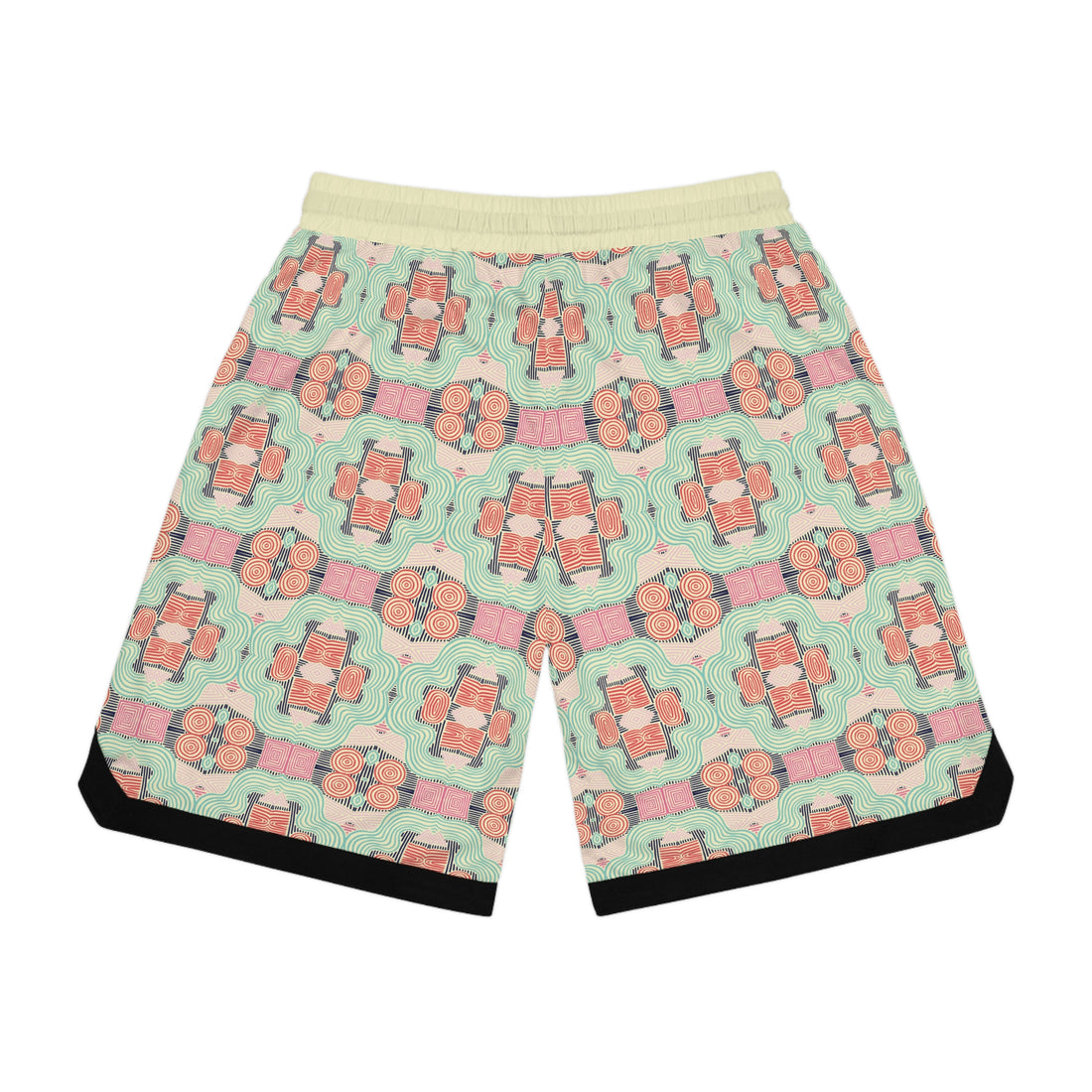 Cream Geometric Print Basketball Rib Shorts (AOP)