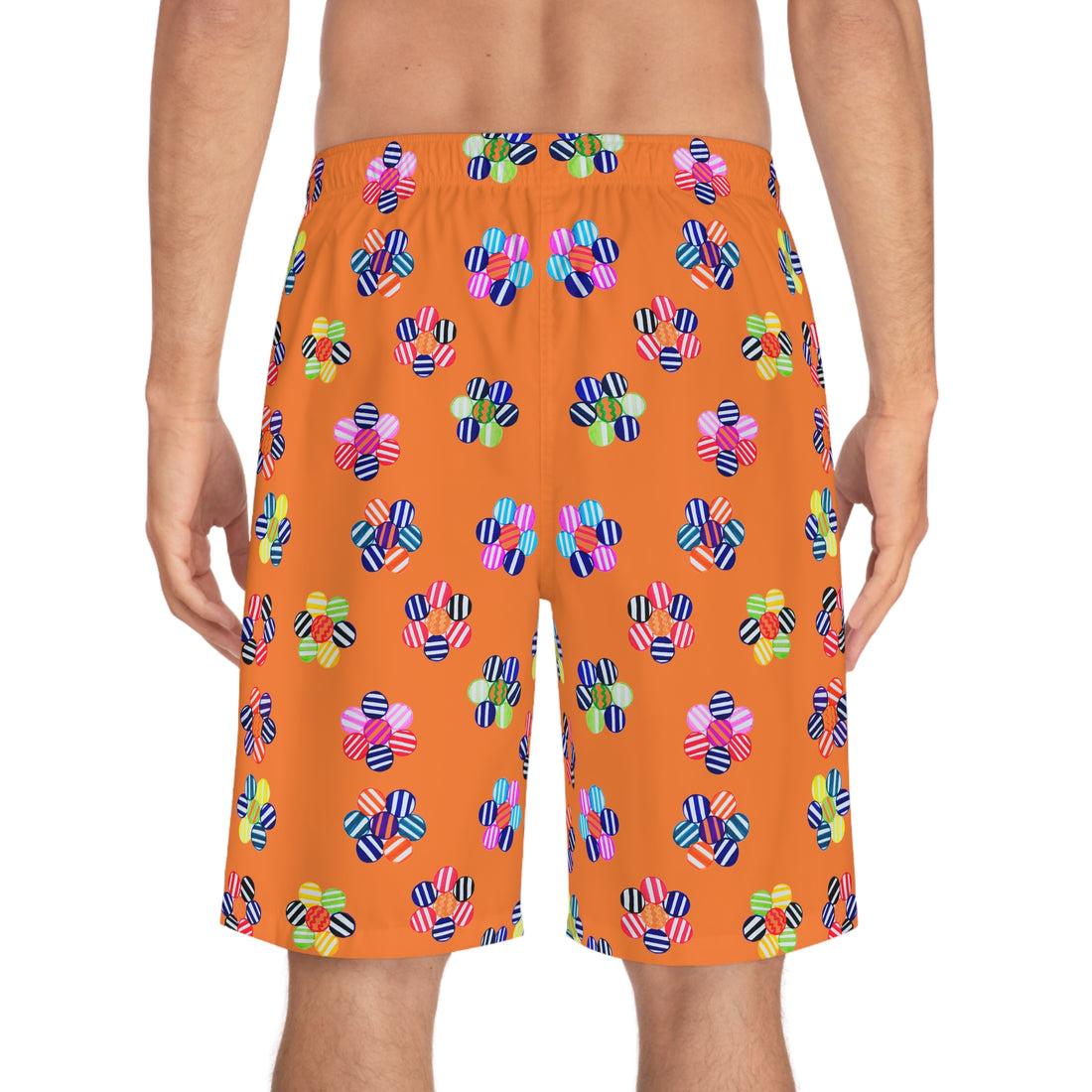 Peach Geo Candy Floral Men's Board Shorts (AOP)