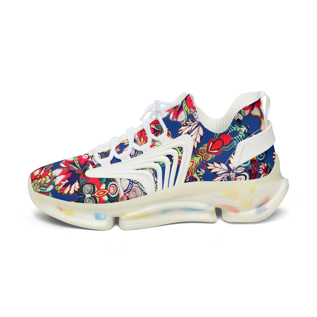 Royal Blue Floral Pop OTT Women's Mesh Knit Sneakers