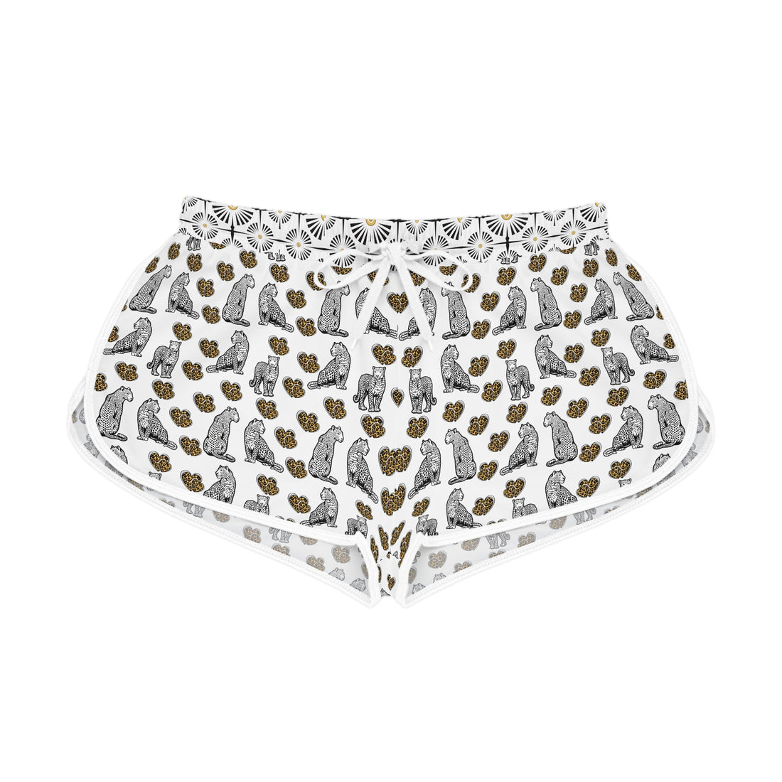 White Cheetah Hearts Relaxed Shorts