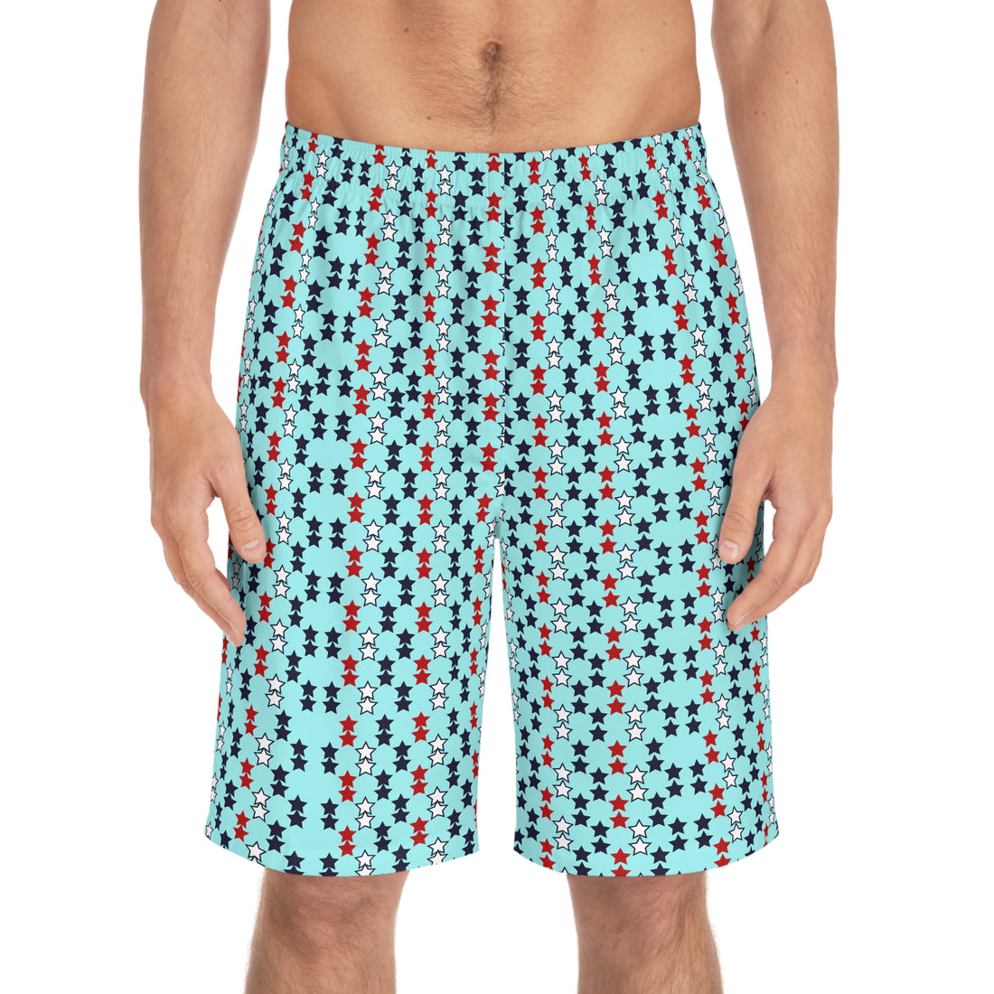 icy blue star print board shorts for men