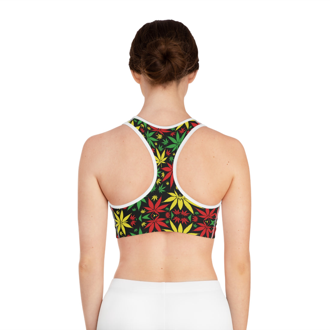 Black Tropical Rasta Toned Racer Back (AOP) Sports Bra